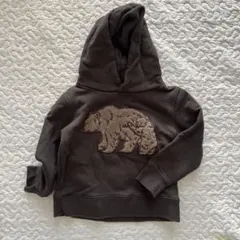 クマ刺繍ダークグレー フード付きパーカー 100cm~