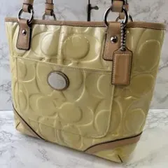 COACH コーチ ロゴエンボス 本革×エナメルレザー トートバッグ イエローのサムネイル