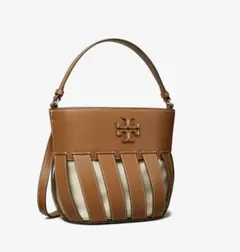 TORYBURCHマックグロー ストライプダイカットスモールバケットバッグ【新】