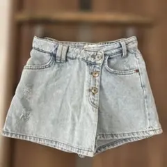 ZARA ザラ　ライトブルーデニムスカート風パンツ　122 美品　ショートパンツ