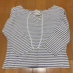 KUNI KYOKU ボーダー レースアップ カットソー 長袖　Tシャツ
