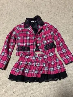 ピンクチェック ジャケットとスカートセット