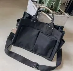 ショルダーバッグ トートバッグ　キャンバス 多ポケットバッグ 2way 通学通勤