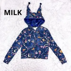 MILK ミルク サーカス プリント パーカー ピエロ 耳 フード 総柄 青のサムネイル