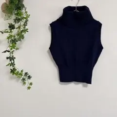 ［ZARA］タートルネックノースリーブニット（M）ネイビー
