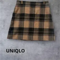 【ユニクロ】美品！台形ミニスカート チェック 秋冬　美脚　ウール混　W70
