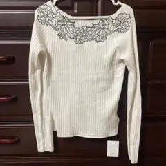 ボートネックフラワーレースリブニットトップス[dr760]