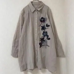 M.A. フラワー刺繍 長袖シャツ ベージュ チュニック　38 M 綿100%のサムネイル