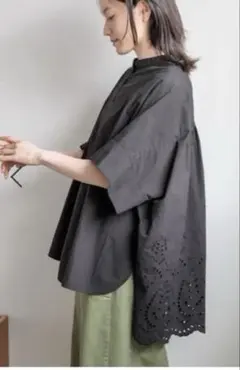 新品　studio CLIP カットワークレース半袖シャツ ブラックのサムネイル
