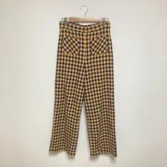 【シンプリシテェ】チェック柄 ストレートパンツ 黄色 紺 ハイウエスト F