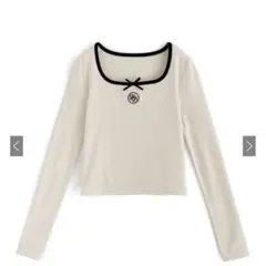 リブ素材 スクエアネック長袖Tシャツ S