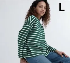UNIQLO ユニクロ☆ボーダーTシャツ　グリーンＬサイズ