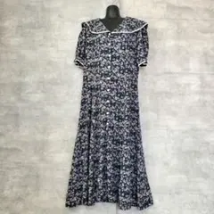 ヴィンテージSarin花柄ワンピース レーヨン インド製　紫Mシャツワンピース