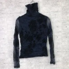 レトロ フェミニン モード 古着 フロッキー花柄 シワ加工 シアー カットソー