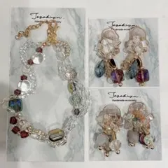ハンドメイド ビーズブレスレット ピアス イヤリング セット販売 ②