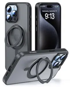 iPhone 15 Pro Max ケース 半透明マット 黒 MagSafe