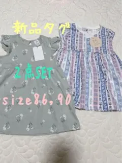 花柄Tシャツワンピース86,90 新品タグ付き 2点セットのサムネイル