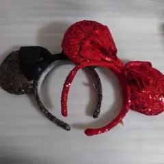 ディズニー ミニー スパンコール カチューシャ セット レッド ブラウン