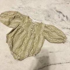 韓国子供服/ロンパース/ブラウス/長袖/レース/ベージュ