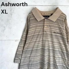 アシュワース ボーダーポロシャツ XL ベージュ 刺繍 y2k ゴルフ US古着のサムネイル