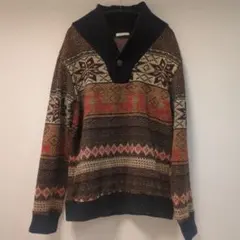 ノルディック柄 ショールカラー ニットセーター