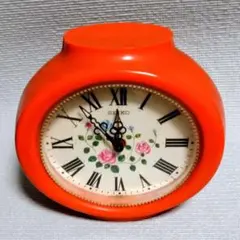 SEIKO セイコー ゼンマイ式 目覚まし時計 昭和レトロ オレンジ 薔薇 花柄