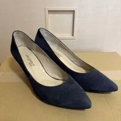 卑弥呼　ネイビー スエード ポインテッドトゥ パンプス　26cm