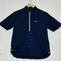Fred Perry 半袖BDシャツ ネイビー ピンクライン 月桂樹刺繍 Sのサムネイル