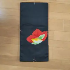 名古屋帯 花柄刺繍 黒