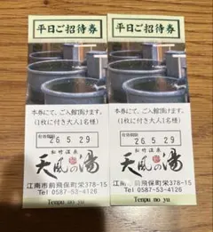 【松竹温泉 天風の湯 大人２名 平日ご招待券】　匿名で発送
