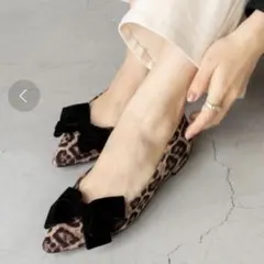 RANDA ランダ 2WAY ベロアリボンフラットパンプス レオパード 豹柄