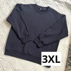 【美品】ネイビー 裏起毛 無地トレーナー 3L