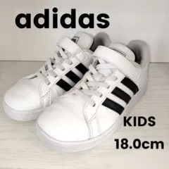 adidas キッズ スニーカー ホワイト ブラック 3本ライン18.0cm