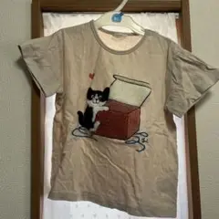 猫イラスト Tシャツ 130サイズ ベージュ