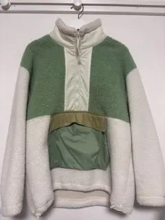 H&M グリーン・ホワイト ボアジャケット