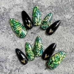 現品 花柄 レース ブラック フラワー ネイルチップ