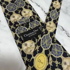 ChristianDior ネクタイ ネイビー ゴールド 総柄 ディオール