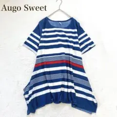 Augo Sweet 半袖カットソー チュニック丈 ランダムボーダー　変形のサムネイル