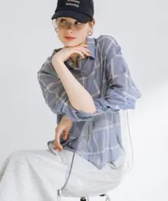 Sonny Label シアーチェックシャツ ブルーのサムネイル