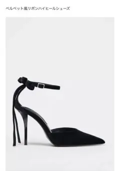 ベルベット風リボンハイヒールシューズ