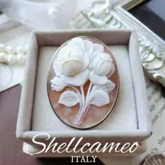 ITALY SILVER900 シェルカメオ ローズ ブローチ ペンダント 薔薇