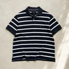 00s Tommy Hilfigar ロゴ刺繍　ボーダーポロシャツ　ブラック　Lのサムネイル