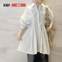 KBF ストライプ ウエストタック シャツワンピース ミニワンピ チュニック