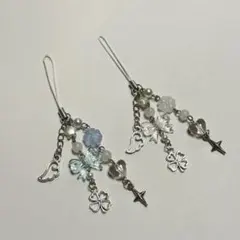 ビーズキーホルダー 水色 白 ハート 星 コレクトブック 韓国 y2k 平成