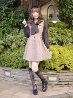 ロジータ ビックリボン配色ワンピース 『ブラック・ピンク』