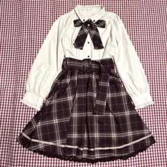axesfemmeアクシーズ リボン付きブラウスとチェック柄スカートセットアップ