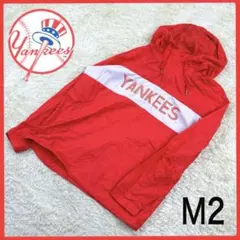 送料無料！ ヤンキース デカロゴ ハーフジップ ナイロン パーカー ブルゾン