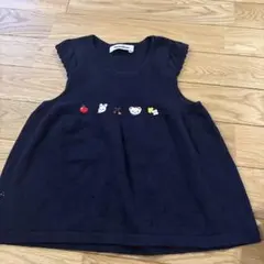 【美品】ファミリア サマーニット チュニック 110 ネイビー 刺繍