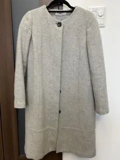 ナチュラルビューティーベーシック　グレー　ツイードノーカラーコート