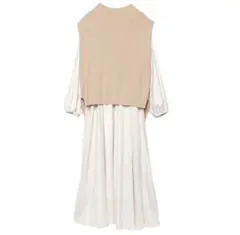 anuans ニット×ウエストフリルワンピース